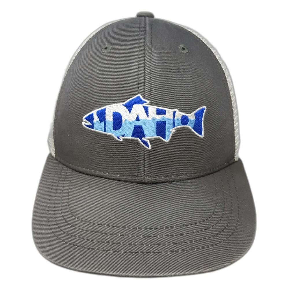 RepYourWater Trucker Hat Gray White Blue One Size Idaho Fish Mesh Snapback